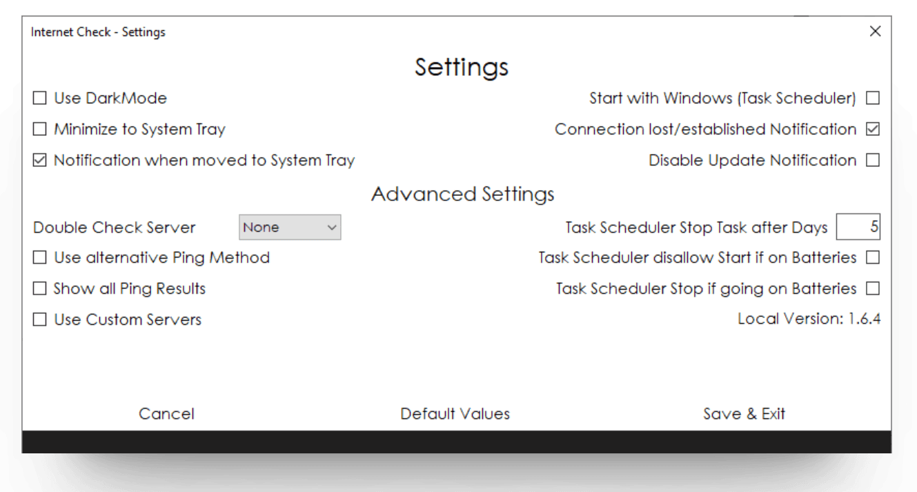 Mockup of settings page.